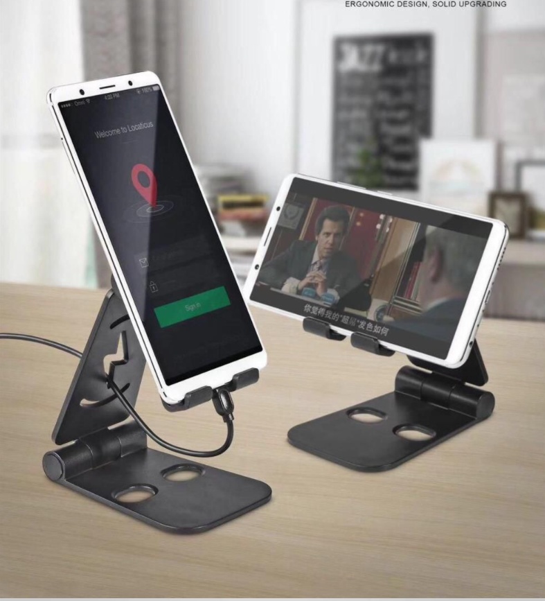 Soporte Plegable Ajustable para Celular y Tablet – Negro