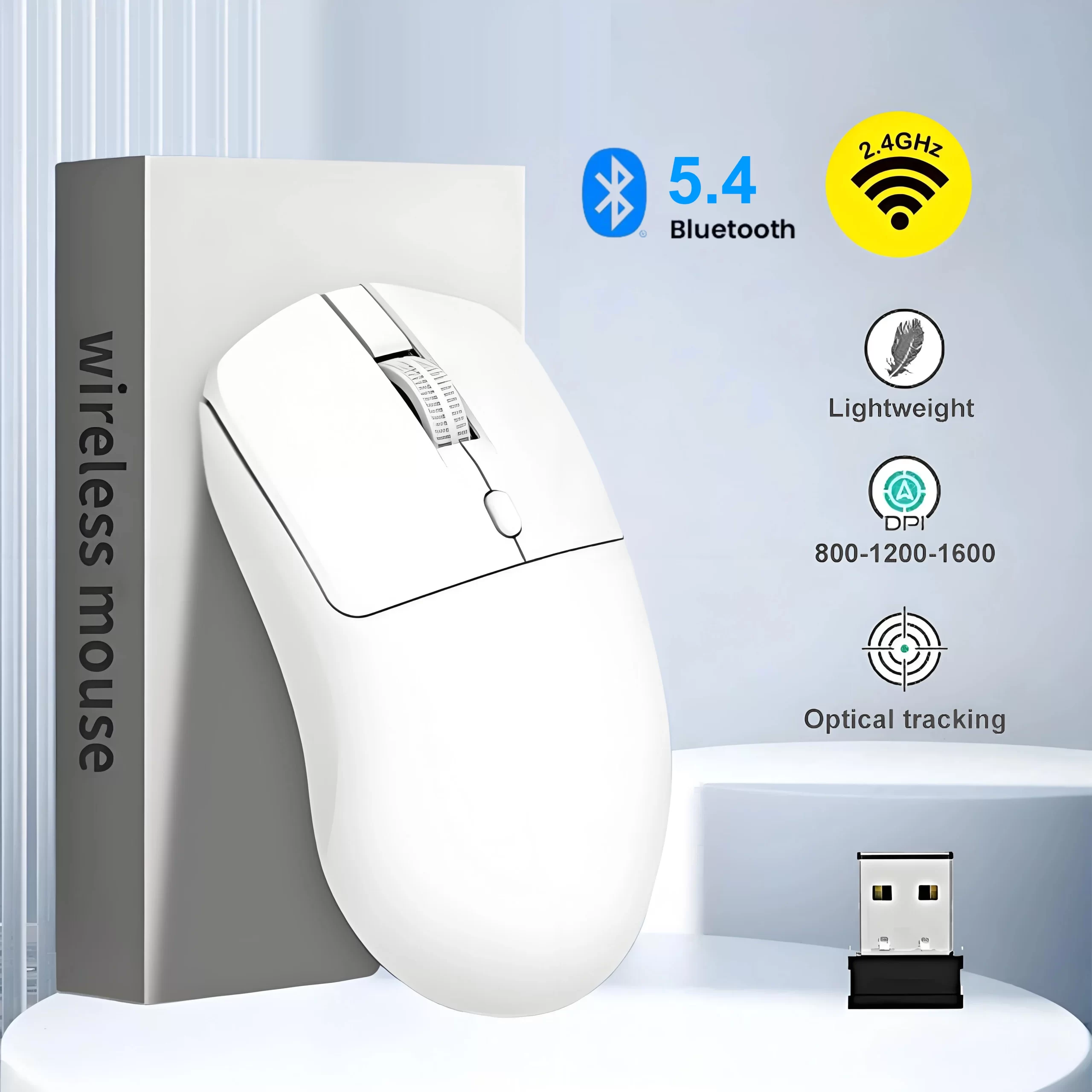 Mouse Inalámbrico Recargable Bluetooth 5.4 y 2,4 GHz con DPI Ajustable