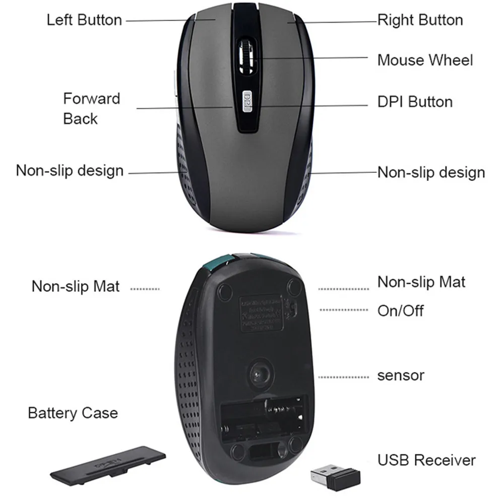 Mouse Inalámbrico 2,4 GHz Silencioso con Receptor USB y DPI Ajustable - Imagen 6
