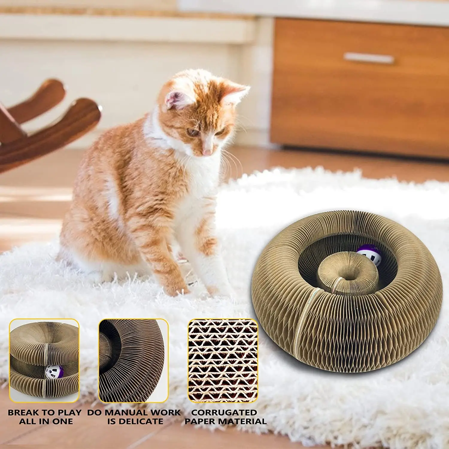 Rascador Circular de Cartón para Gatos con Pelota Interactiva - Imagen 4