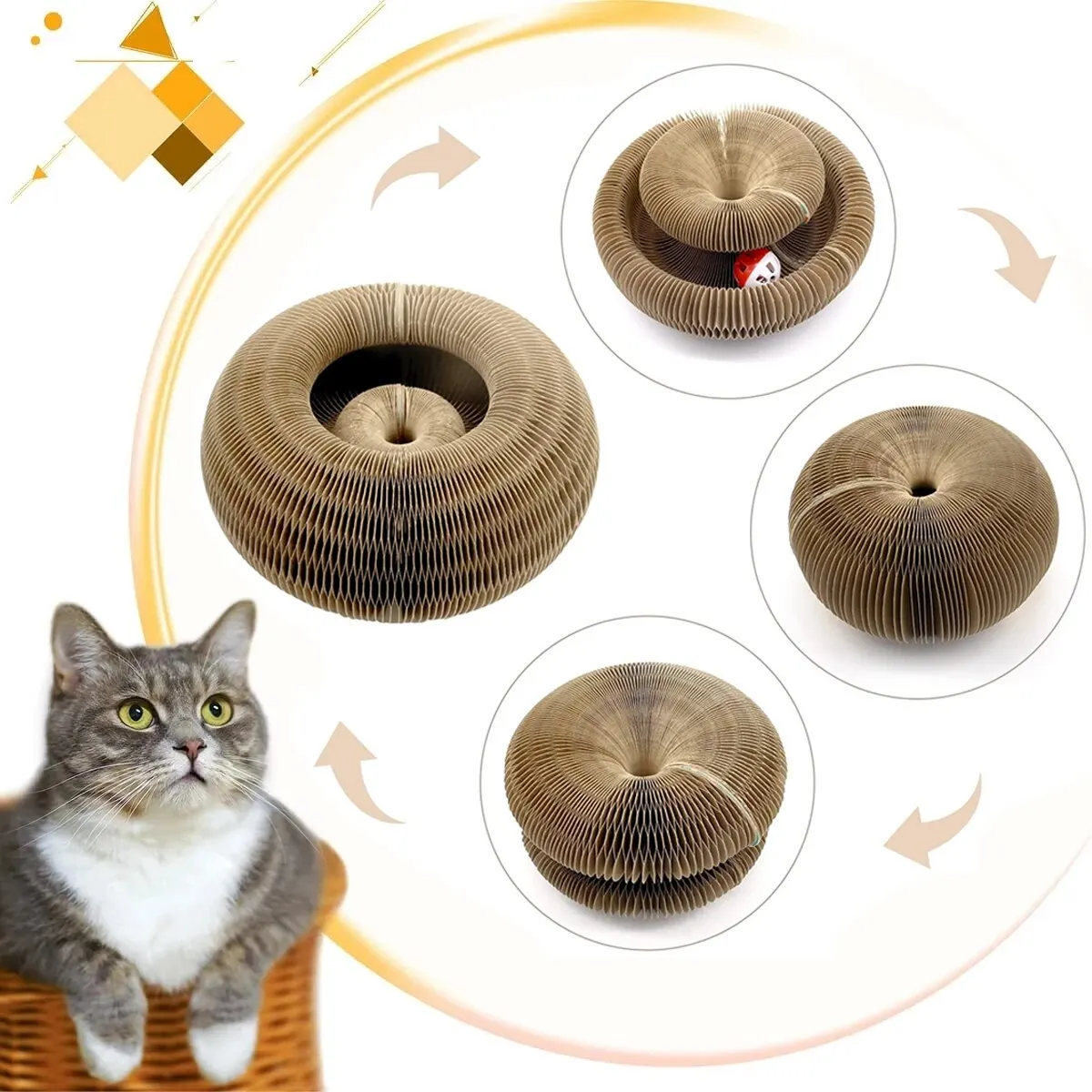 Rascador Circular de Cartón para Gatos con Pelota Interactiva - Imagen 3